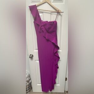 Aidan Mattox Asymmetrical Ruffled Gown